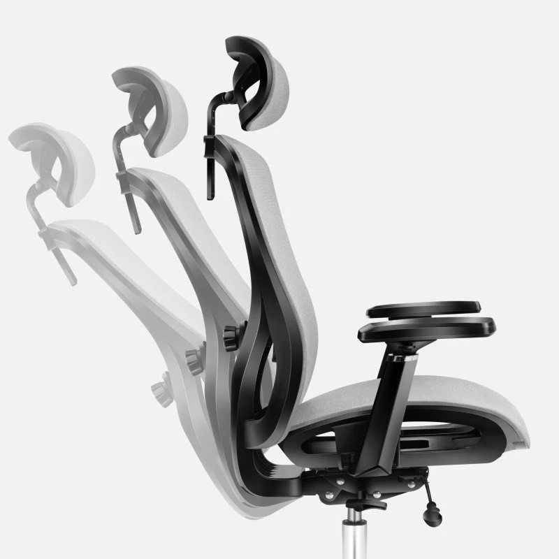 Sukiojama biuro kėdė mark adler Expert 5.3 pilka tinkleliu — ergonomiška, reguliuojamo aukščio, juosmens atrama, galvos atrama, porankiai