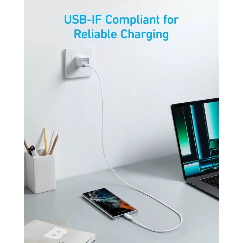 Anker Innovations 322 USB-C į USB-C laidas, nailoninis, 0,9 m, 60 W, baltas - Laidas - Skaitmeniniai/duomenys (A81F5G21)