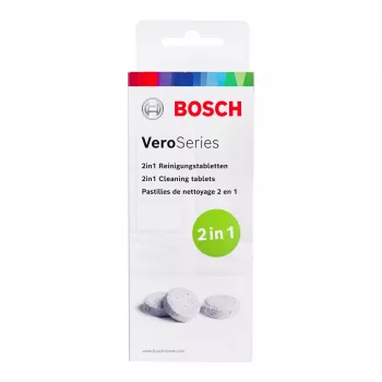 Valymo tabletė Bosch TCZ8001A — balta, pakuotėje 10 vnt., valymo tabletė buitiniams prietaisams