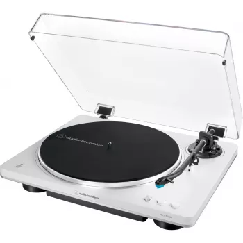 Audio technika su diržine pavara Audio-Technica AT-LP70XBT sidabrinė balta pilnai automatinė