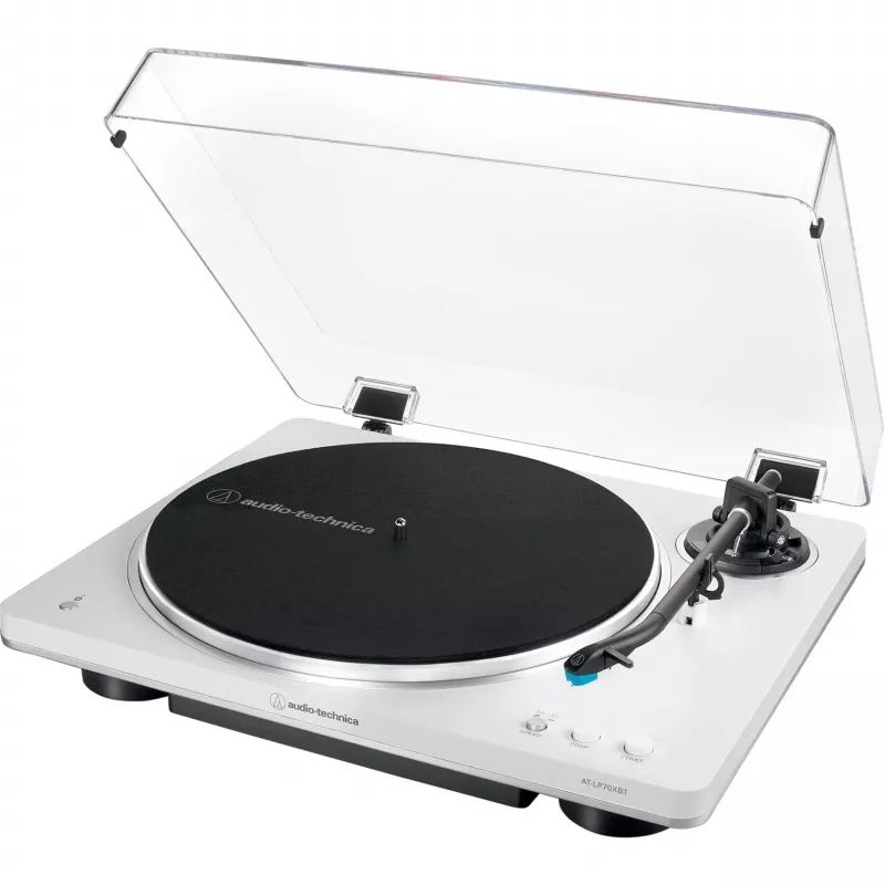 Audio technika su diržine pavara Audio-Technica AT-LP70XBT sidabrinė balta pilnai automatinė