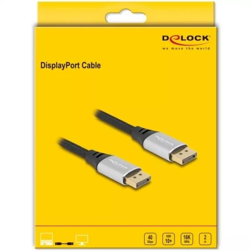 DeLOCK DisplayPort laidas 16K 60 Hz 2 m sidabrinis metalinis