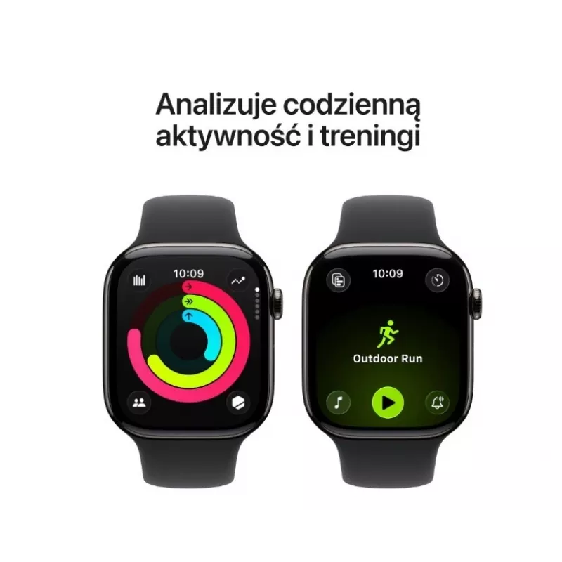 Išmanusis laikrodis „Apple Watch Series 11“ GPS + Cellular 46 mm, tamsiai pilkas titano korpusas, juodas sportinis dirželis M/L