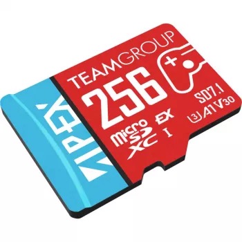 MicroSD Express atminties kortelė Team Group APEX SD7.1 256 GB, raudona/mėlyna