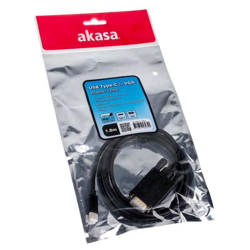 Kabelio jungties adapteris USB Type-C VGA Akasa AK-CBCA17-18BK
