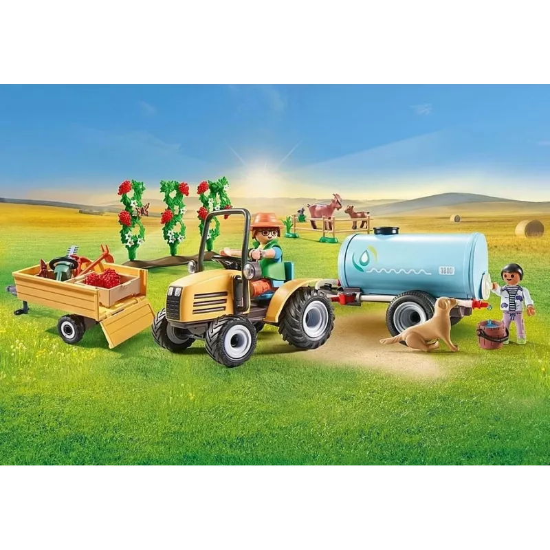 Playmobil 71442 Country: Traktorius su priekaba ir vandens cisterna Šviežias derlius ūkyje Mokymasis apie aplinką Smagus vaizduotės žaidimas
