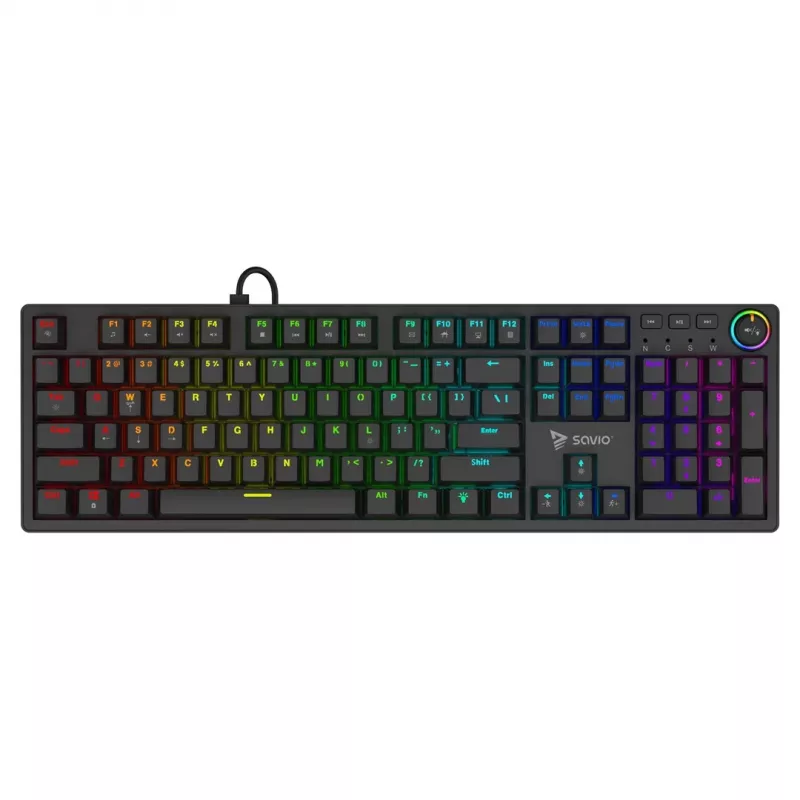 Mechaninė žaidimų klaviatūra SAVIO STYX Outemu Blue Hot-Swap RGB USB QWERTY US International juoda 104 klavišų pilno dydžio