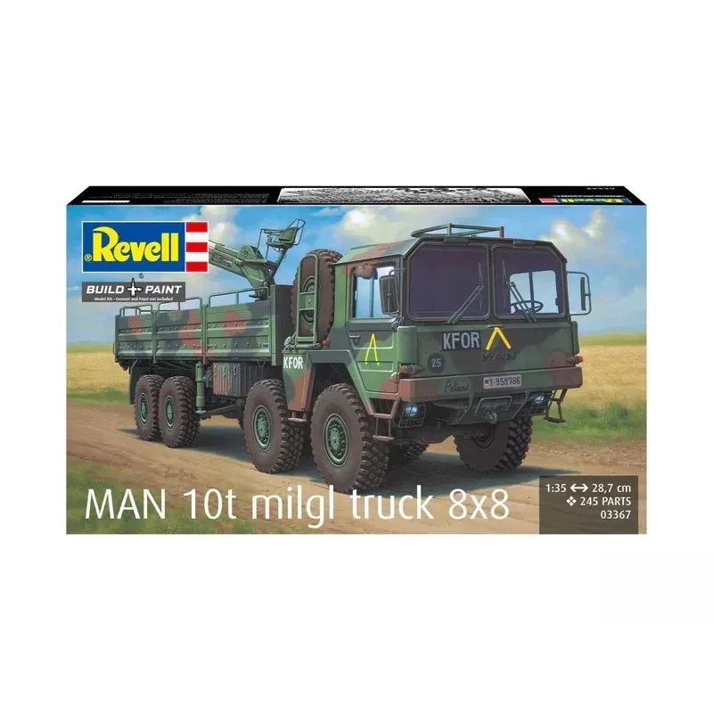 Plastikinis modelio rinkinys REVELL Man 10T Milgl 8x8 sunkvežimis masteliu 1/35