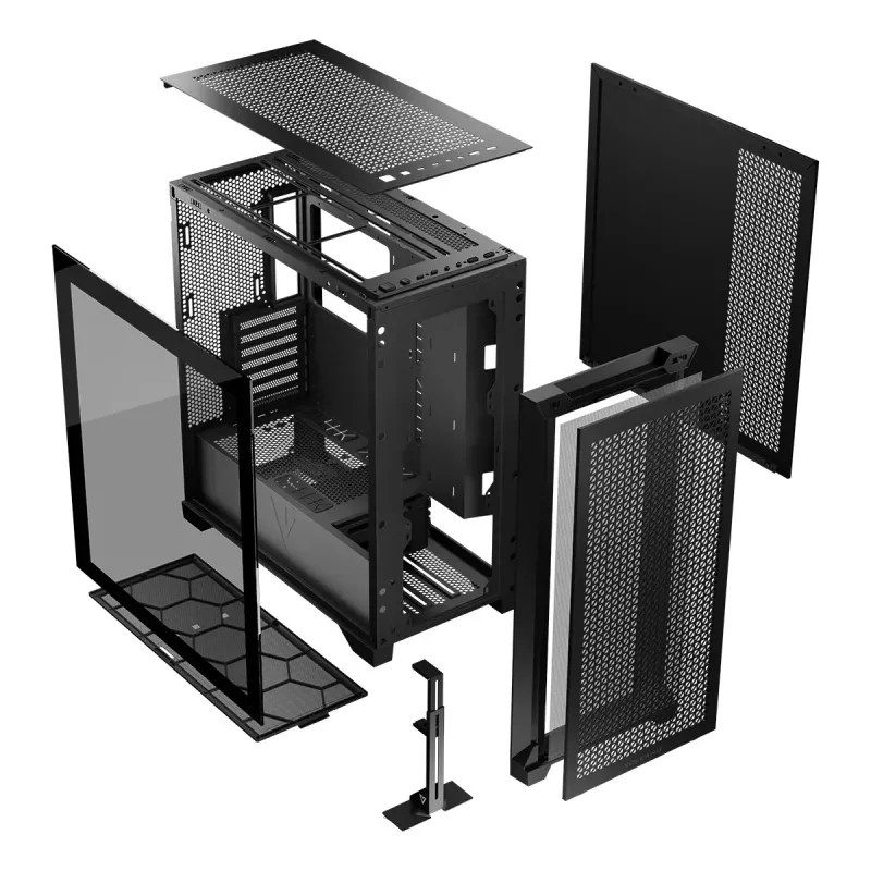 PC korpusas MODECOM VOLCANO EXPANSE T Midi Tower, grūdintas stiklas, USB-C, palaiko micro ATX, GPU iki 430 mm, CPU aušintuvas iki 180 mm, 3x3,5 colio nišos, 2x2,5 colio, juodas