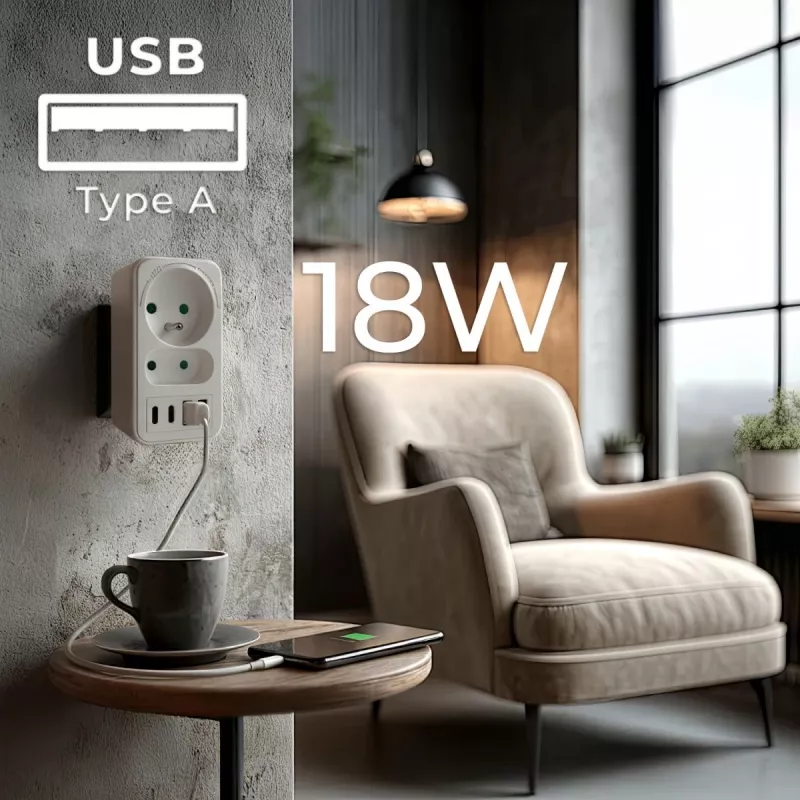 Maitinimo skirstytuvas MACLEAN MCE249 F/W — 2x maitinimo lizdai (16A + 6A) ir 4x USB (2x A, 2x C PD 20W)