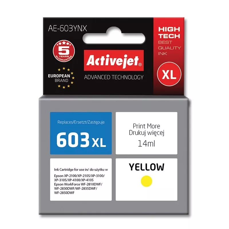 Activejet AE-603YNX rašalas (pakaitalas Epson 603XL T03A44; Supreme; 14 ml; geltonas)