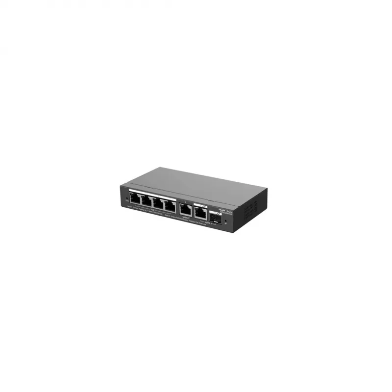 Valdomas PoE komutatorius RUIJIE RG-ES206GS-P — L2, 6x Gigabit RJ-45, 1x SFP, 4 PoE prievadai (54 W biudžetas), 12 Gbit/s, valdomas debesyje