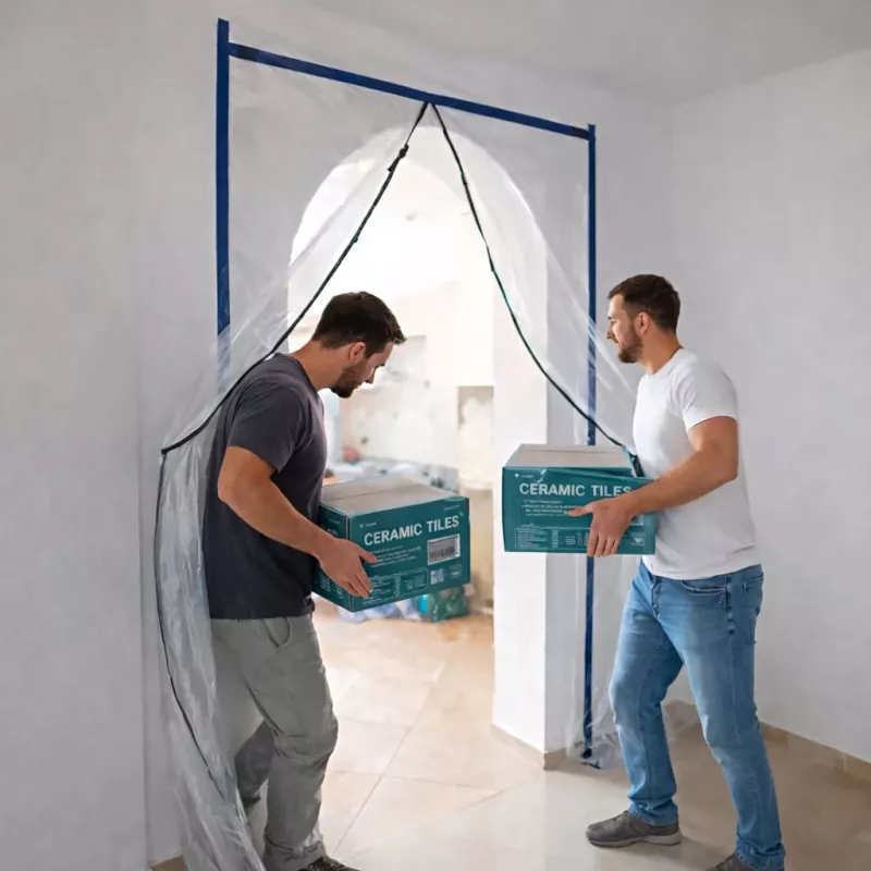 Dulkių barjeras durų remontui XXL, dulkių užuolaida 230x135 tiesi