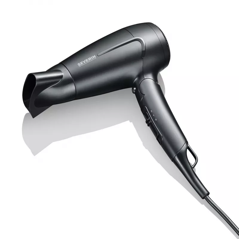 Plaukų džiovintuvas SEVERIN HT 0159 — 1600 W, dviejų įtampų 110/220–240 V, 2 greičiai, vėsaus oro funkcija, 1,8 m laidas, juodas