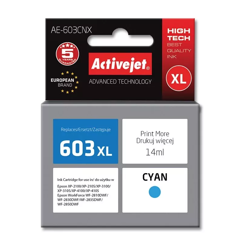 Activejet AE-603CNX rašalas (pakaitalas Epson 603XL T03A24; Supreme; 14 ml; žydra)