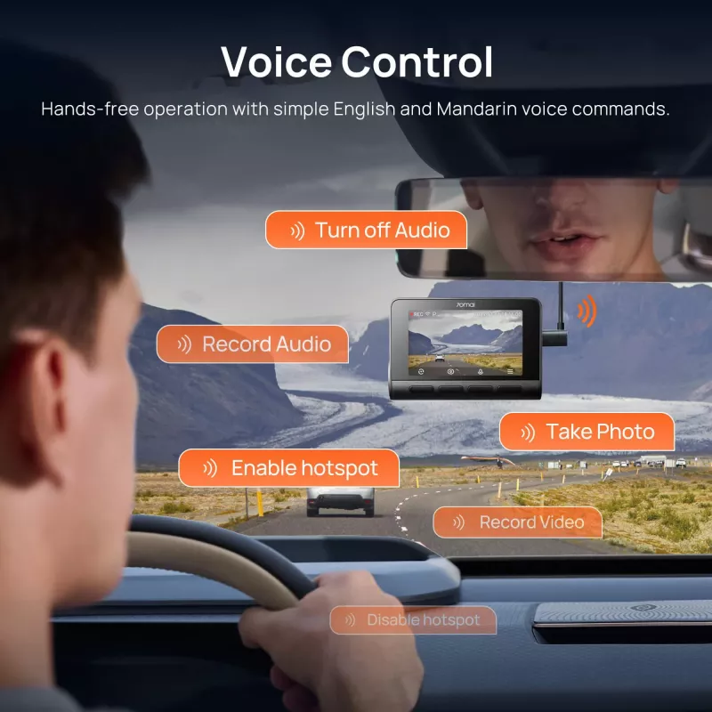 Automobilinis vaizdo registratorius 70mai A810S 4K Ultra HD, 3840×2160, 146° matymo kampas, 3 colių IPS, Wi‑Fi 6, GPS, MicroSD iki 512 GB, maitinimas iš cigarečių degiklio