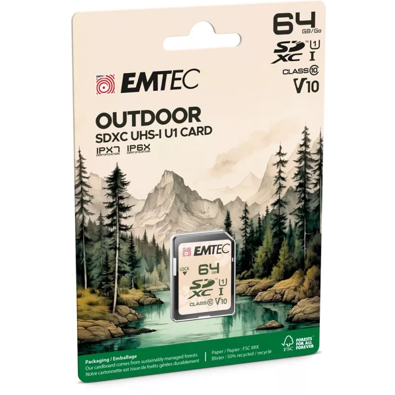 Flash atmintis Emtec 64GB UHS-I SDHC V30/V10 Outdoor