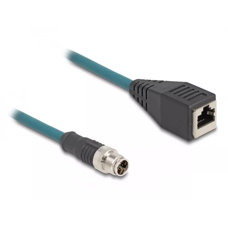 DeLOCK M12 adapterio kabelis X koduotas 8 kontaktų kištukas į RJ45 lizdą 50 cm