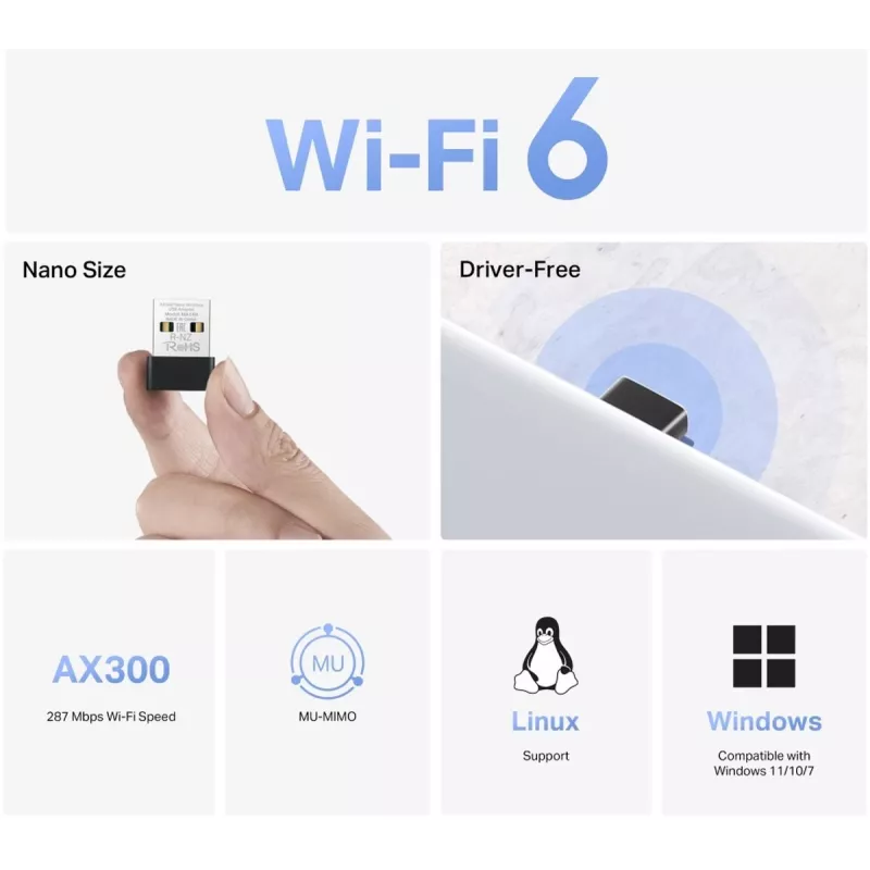 USB Wi‑Fi adapteris MERCUSYS MA14N — USB Type‑A, 2,4 GHz vienos juostos, iki 287 Mb/s, juodas