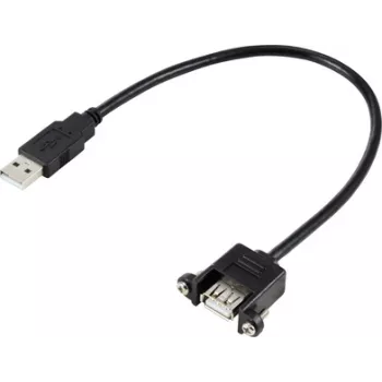 Renkforce USB kabelis USB 2.0 USB-A kištukas, USB-A lizdas 0,25 m juodas montavimui, prisukamas fiksatorius RF-5720402 (RF-5720402)