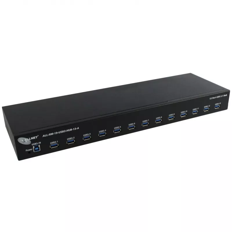 USB šakotuvas ALLNET ALL-RM-19-USB3-HUB-13-A — 13 prievadų USB 3.0 stovo montavimo šakotuvas, 48,30 cm