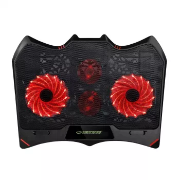Nešiojamojo kompiuterio aušinimo padėklas ESPERANZA EGC102 — 4 ventiliatoriai, maitinamas per USB, 2 aukščio padėtys, juodas, 415×305×27 mm