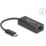 Tinklo adapteris DELOCK 64306 USB Type-C į Ethernet 100 Mbit/s, laidinis, juodas