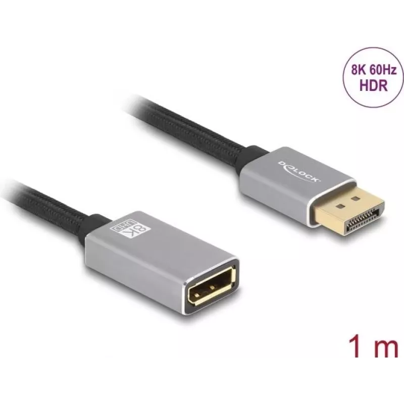 DeLOCK DisplayPort ilginimo laidas 8K 60 Hz 1 m pilkas metalinis be skląsčio
