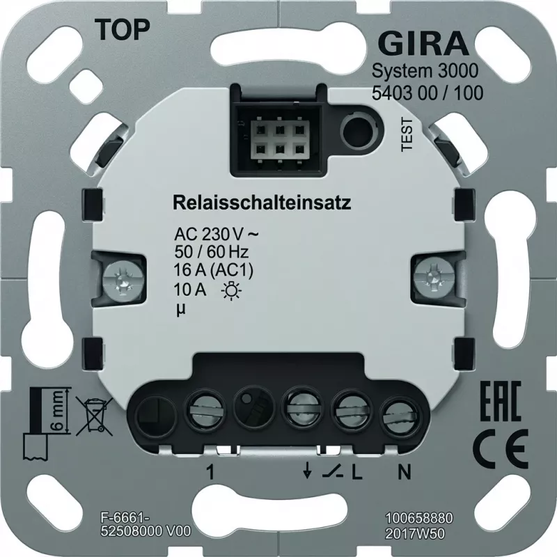 Relais Schalteinsatz Gira System 3000 540300 — perjungimo įdėklas apšvietimui ir apkrovoms