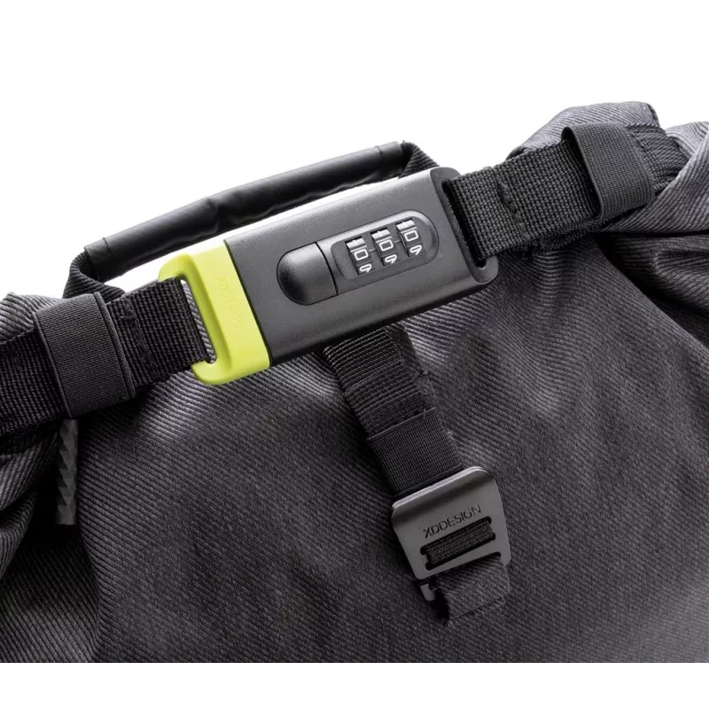 Krepšys XDDESIGN Urban Lite juodas — 21 L (išplečiamas iki 27 L), 15,6 colio nešiojamojo kompiuterio skyrius, vandenį atstumiantis, vežimėlio dirželis
