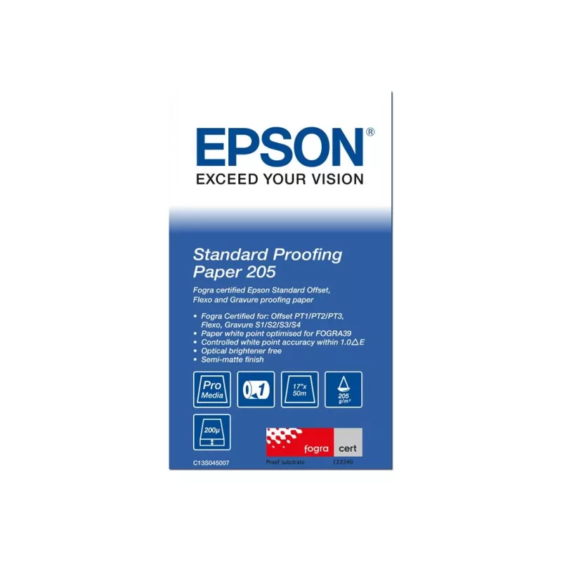 Epson Standard Proofing Paper, 17 inch x 50m, 205g/m², 50 m, 43.2 cm, 43.2 cm (17 inch), Matt, 190 µm, 205 g/m²