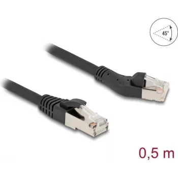 Tinklo kabelis DeLOCK RJ45 Cat.8.1 kištukas 45° kairysis 0,5 m juodas