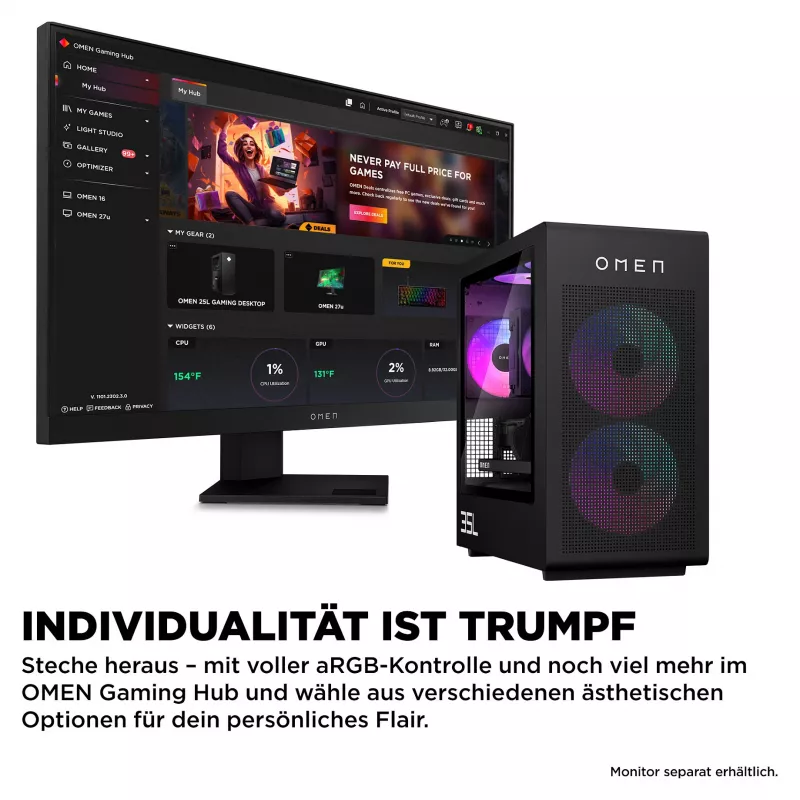 HP OMEN 35L GT16-1471ng žaidimų kompiuteris – Ryzen 7 9800X3D, 32 GB RAM, 2 TB SSD, RTX 5080, Win 11 (CH8X4EA#ABD)