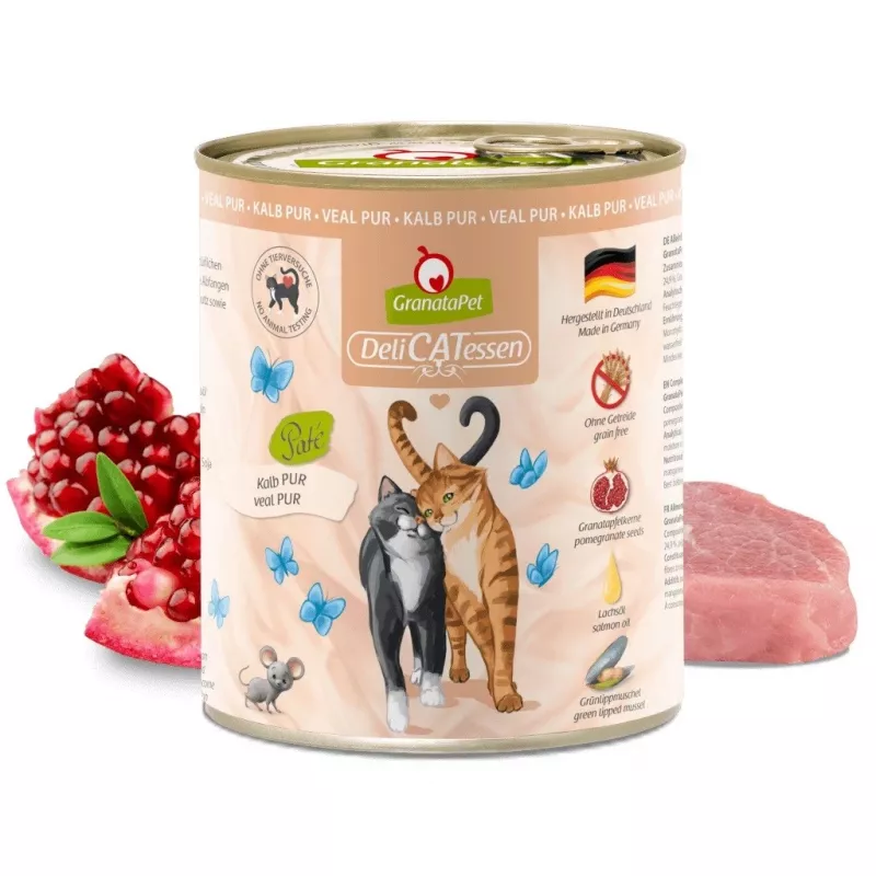 Šlapias kačių maistas Fox4Pets DeliCATessen Pur Veal 800 g skardinė, suaugusioms, pilnavertis pašaras, hipoalerginis, be glitimo ir sojos