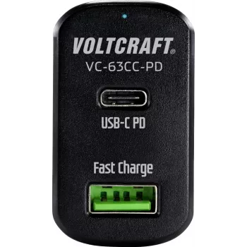VOLTCRAFT VC-63CC-PD automobilinis USB įkroviklis, išėjimo srovė (maks.) 3 A, 2 x USB, USB-C™ lizdas, USB Power Delivery (USB-PD) (VC-63CC-PD)