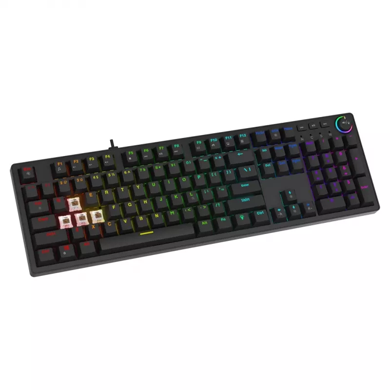 Mechaninė žaidimų klaviatūra SAVIO STYX Outemu Blue Hot-Swap RGB USB QWERTY US International juoda 104 klavišų pilno dydžio