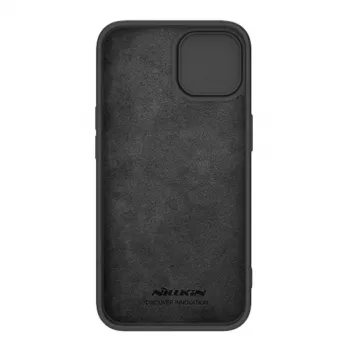 Telefono silikoninis dėklas Nillkin CamShield, skirtas iPhone 15 Plus — juodas, su integruota slankiojančia kameros apsauga