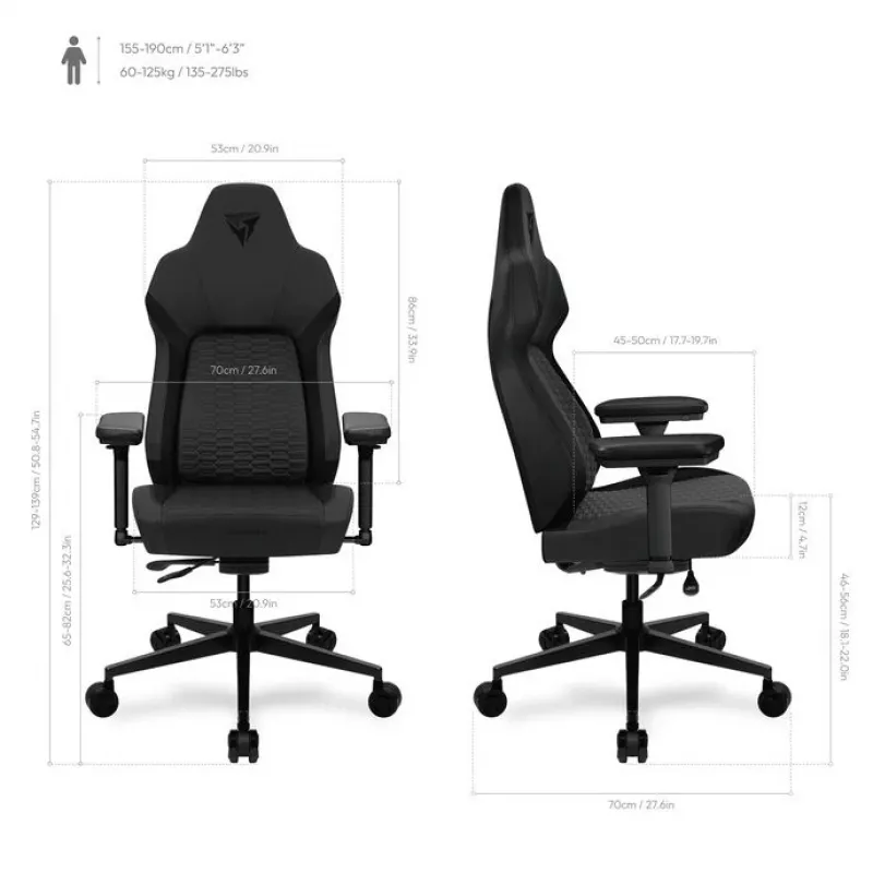 Žaidimų kėdė Thunder X3 CORE TEGC-2069101.11 — ergonomiškas lenktyninio stiliaus dizainas, juoda