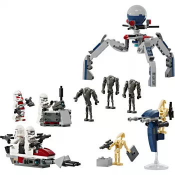 LEGO Star Wars klonų karių ir mūšio droidų mūšio paketas statybiniai žaislai vaikams su greitaeigiu motociklu, transporto priemone, 4 mini figūrėlėmis ir 5 figūromis, dovana berniukams