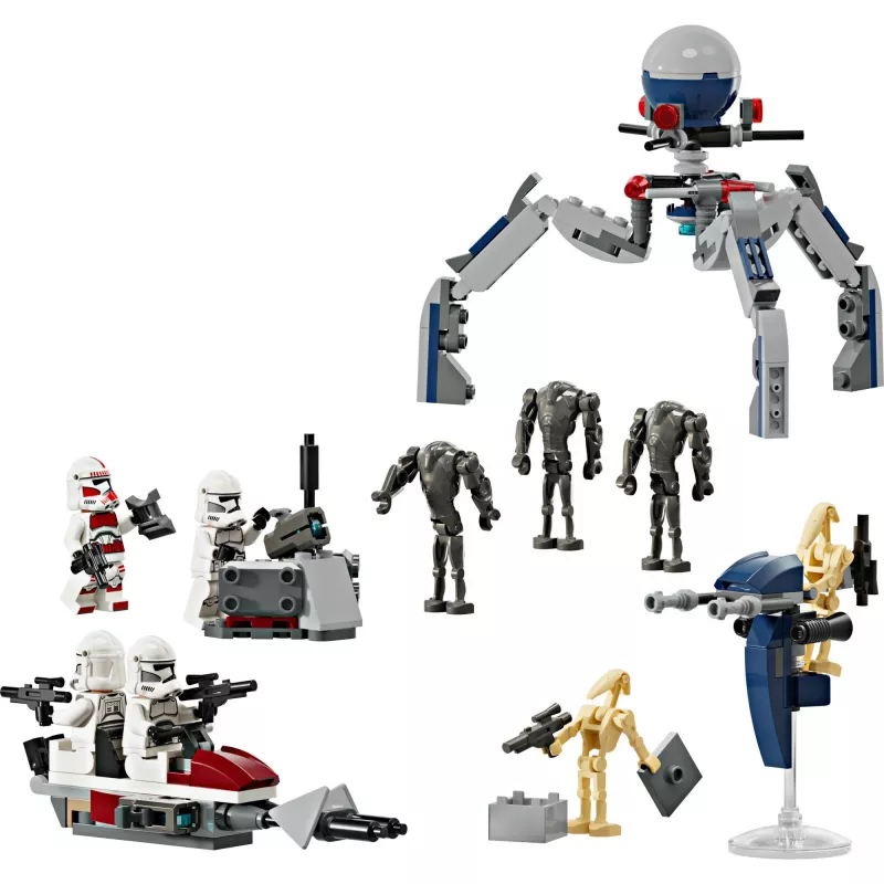 LEGO Star Wars klonų karių ir mūšio droidų mūšio paketas statybiniai žaislai vaikams su greitaeigiu motociklu, transporto priemone, 4 mini figūrėlėmis ir 5 figūromis, dovana berniukams