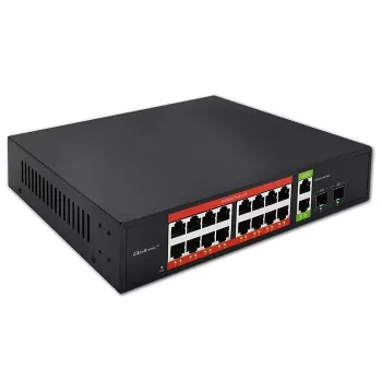 Tinklo komutatorius QOLTEC 52292 — Gigabit Ethernet PoE, 16x RJ45, 2x RJ45 įkeliamoji jungtis, 2x SFP