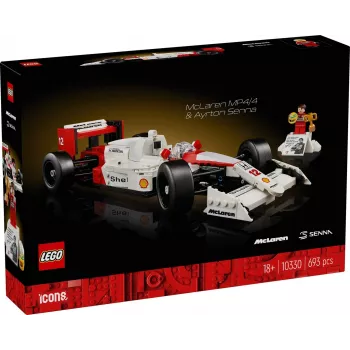LEGO rinkinys McLaren MP4/4 Ayrton Senna 10330 — LEGO ICONS mastelio modelio vitrina