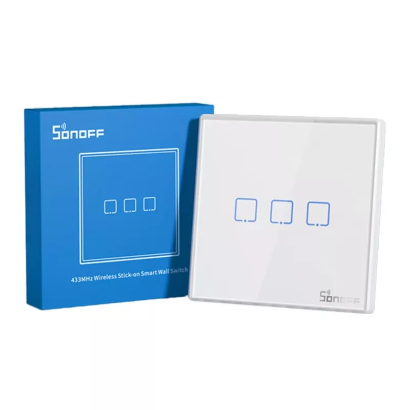 Išmanusis belaidis sieninis jungiklis Sonoff T2EU3C-RF 433MHz (3 kanalų)