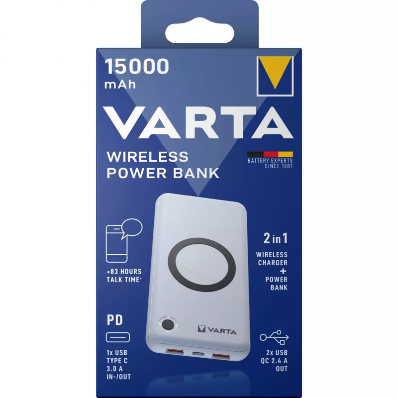 Nešiojama išorinė baterija Varta Wireless Power Bank 15000 mAh
