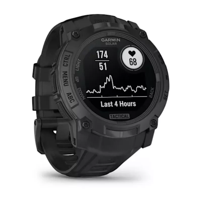 Išmanusis laikrodis GARMIN Instinct — 45 mm, 3,05 cm (1,2 col.) AMOLED 390×390 jutiklinis ekranas, 4 GB, GPS, silikoninis dirželis juodas, 53 g