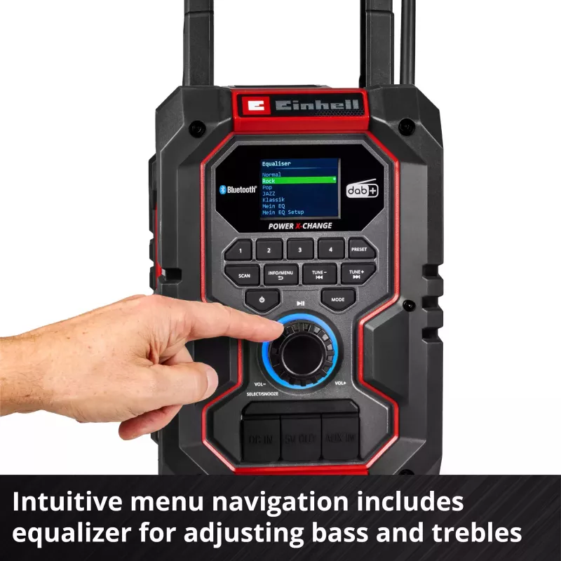 Nešiojamas radijas EINHELL TE-CR 18 Li DAB+ FM Bluetooth USB, maitinamas baterijomis (suderinamas su TE-CR 18 Li)
