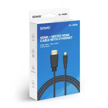 Savio CL-40/M HDMI (M) - micro HDMI (M) laidas su Ethernet, 2m, Juoda