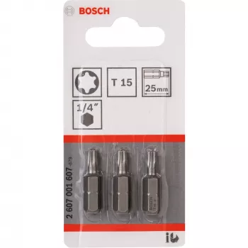Bosch atsuktuvų antgalis ypač kietas, 3 vnt., Torx, T15, plienas, T15, 25 mm