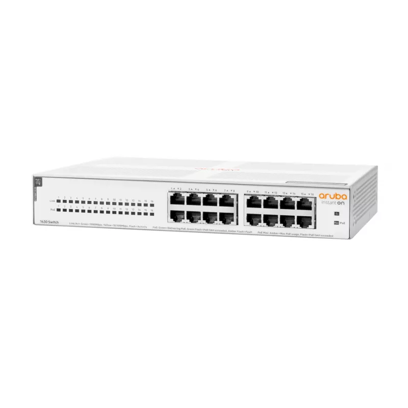 HPE Aruba Networking Aruba Instant On 1430 16G Class4 PoE 124W nevaldomas L2 Gigabit Ethernet (10/100/1000) maitinimas per Ethernet (PoE) 1U balta