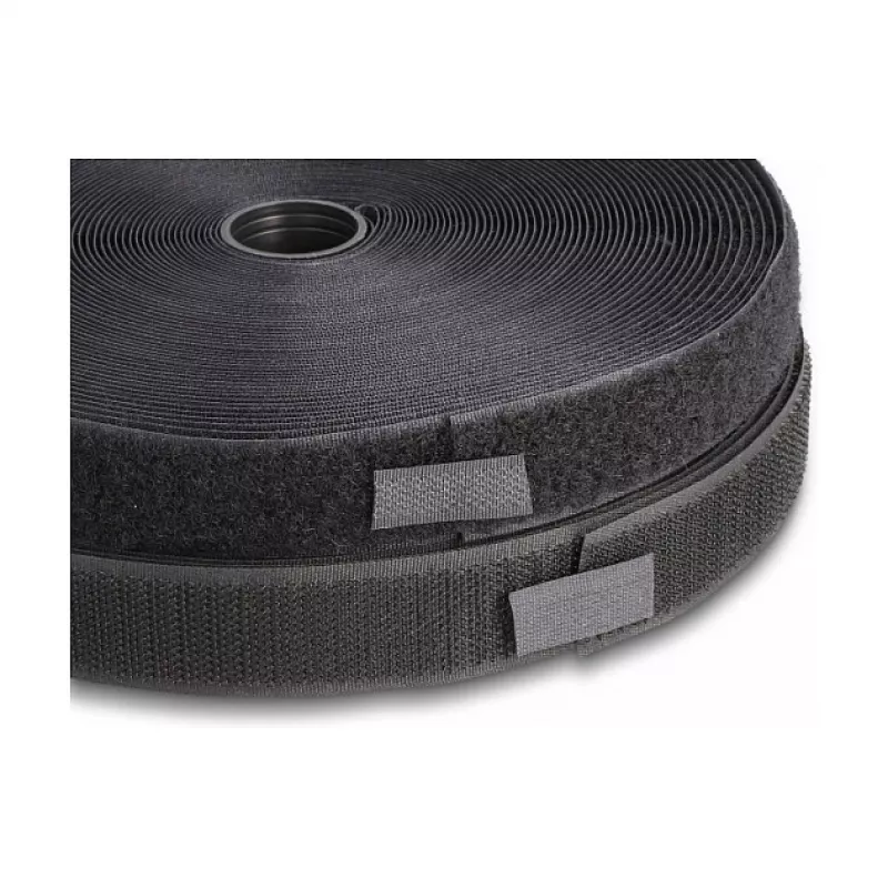 DeLOCK tvirta lipni juosta su kabliukais ir kilpelėmis 15 m x 25 mm juoda